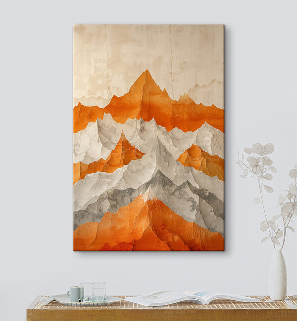 Schilderij van bergen in oranje en wit Canvas Schilderijen Schilderij van bergen in oranje en wit
