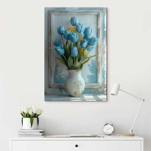 Vaas met blauwe bloemen Canvas Schilderijen Vaas met blauwe bloemen