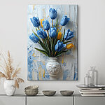 Canvas Schilderijen Vaas met blauwe tulpen