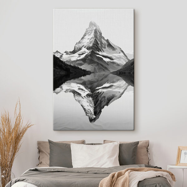 Berg met een meer en bomen Canvas Schilderijen Berg met een meer en bomen