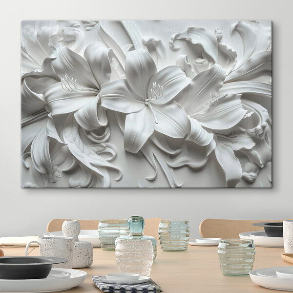 Witte bloem op een wit oppervlak Canvas Schilderijen Witte bloem op een wit oppervlak