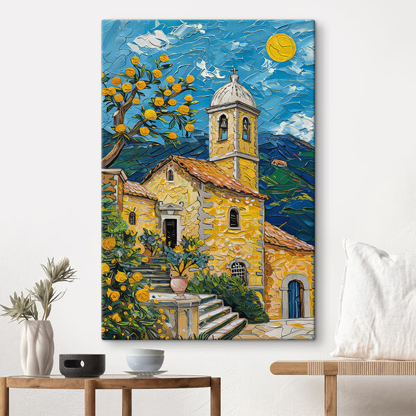 Schilderij van een gebouw met een klokkentoren Canvas Schilderijen Schilderij van een gebouw met een klokkentoren
