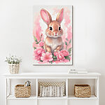 Canvas Schilderijen Konijn met roze bloemen