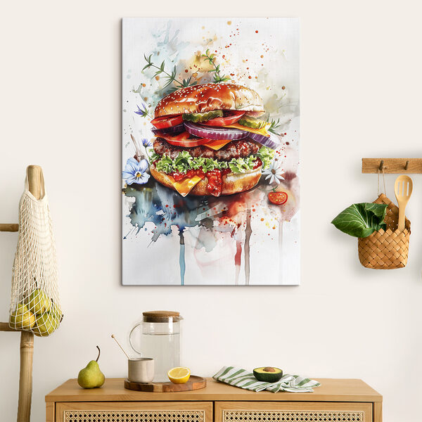 Aquarel van een hamburger Canvas Schilderijen Aquarel van een hamburger