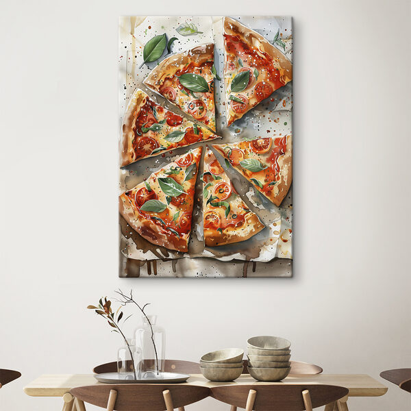 Pizza met tomaten en basilicum Canvas Schilderijen Pizza met tomaten en basilicum