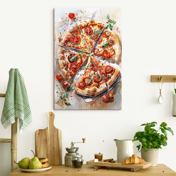 Aquarel van een pizza Canvas Schilderijen Aquarel van een pizza