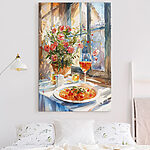 Canvas Schilderijen Aquarel van een tafel met eten en bloemen