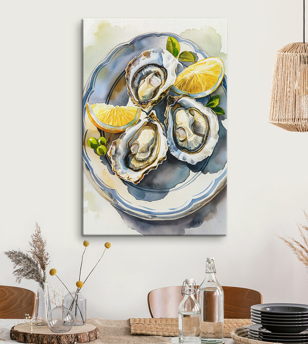 Bord oesters en citroenen Canvas Schilderijen Bord oesters en citroenen