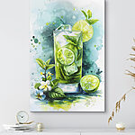 Canvas Schilderijen Aquarel van een drankje met limoenen en bladeren
