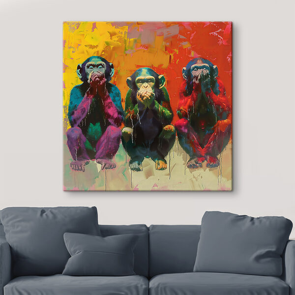 Groep apen bij elkaar Canvas Schilderijen Groep apen bij elkaar