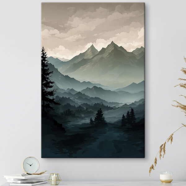 Landschap van bergen en bomen Canvas Schilderijen Landschap van bergen en bomen