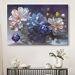 Canvas Schilderijen Schilderij van bloemen op een tafel
