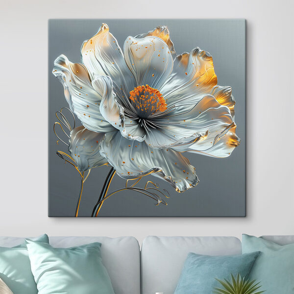 Ethereal Bloom in Silver Elegance Canvas Schilderijen Ethereal Bloom in Silver Elegance