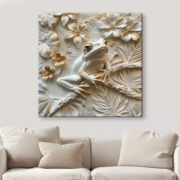 Kikker temidden van sierlijke bloemdecoratie Canvas Schilderijen Kikker temidden van sierlijke bloemdecoratie