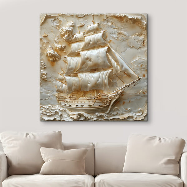 Gesneden schip met zeilen Canvas Schilderijen Gesneden schip met zeilen