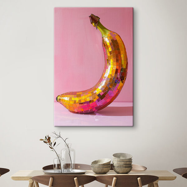 Kleurrijke spiegelbanaan op roze achtergrond Canvas Schilderijen Kleurrijke spiegelbanaan op roze achtergrond