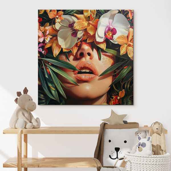 Vrouw met bloemen op haar hoofd Canvas Schilderijen Vrouw met bloemen op haar hoofd