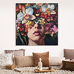 Canvas Schilderijen Schilderij van een vrouw met bloemen op haar hoofd