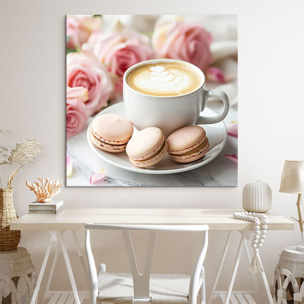 Kopje koffie en koekjes op een bord Canvas Schilderijen Kopje koffie en koekjes op een bord