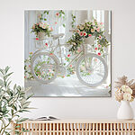 Canvas Schilderijen Witte fiets met bloemen erop