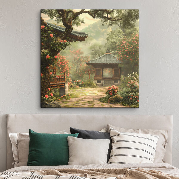Tuin met prieel en bomen Canvas Schilderijen Tuin met prieel en bomen