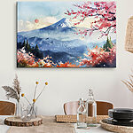 Canvas Schilderijen Aquarel van een berg met een besneeuwde top