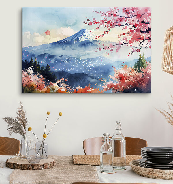 Aquarel van een berg met een besneeuwde top Canvas Schilderijen Aquarel van een berg met een besneeuwde top