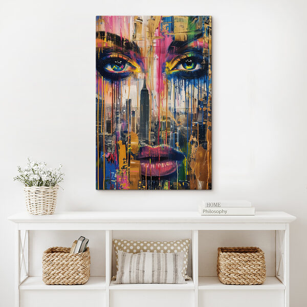 Schilderij van een vrouw’s gezicht met kleurrijke verf die naar beneden druipt Canvas Schilderijen Schilderij van een vrouw’s gezicht met kleurrijke verf die naar beneden druipt