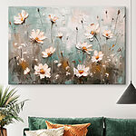 Canvas Schilderijen Schilderij van bloemen op een muur