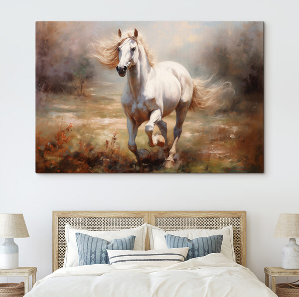 Wit paard in een veld Canvas Schilderijen Wit paard in een veld