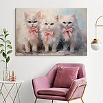 Canvas Schilderijen Groep witte katten met roze strikjes