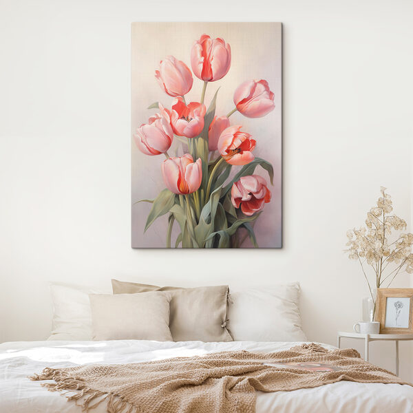Schilderij van roze tulpen Canvas Schilderijen Schilderij van roze tulpen
