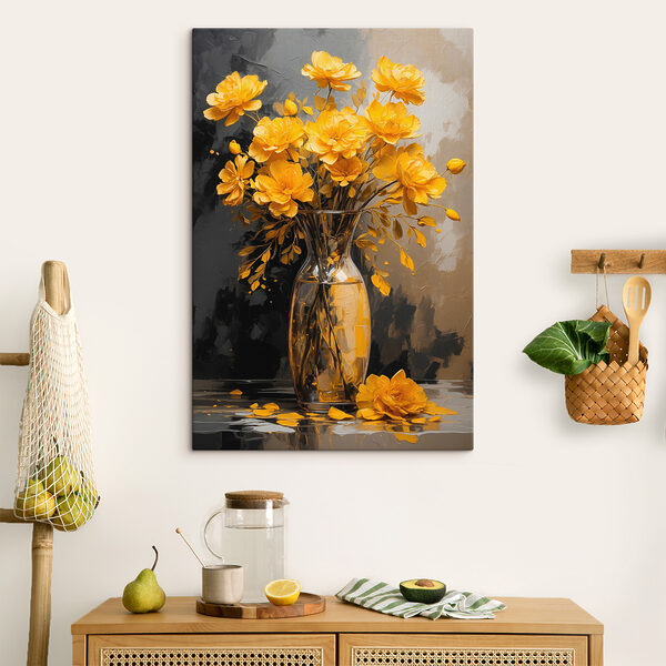 Vaas met gele bloemen Canvas Schilderijen Vaas met gele bloemen