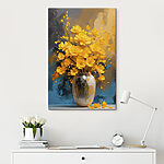 Canvas Schilderijen Vaas met gele bloemen