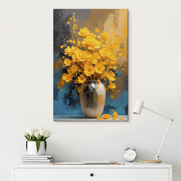 Vaas met gele bloemen Canvas Schilderijen Vaas met gele bloemen