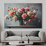 Canvas Schilderijen Vaas met bloemen op een tafel