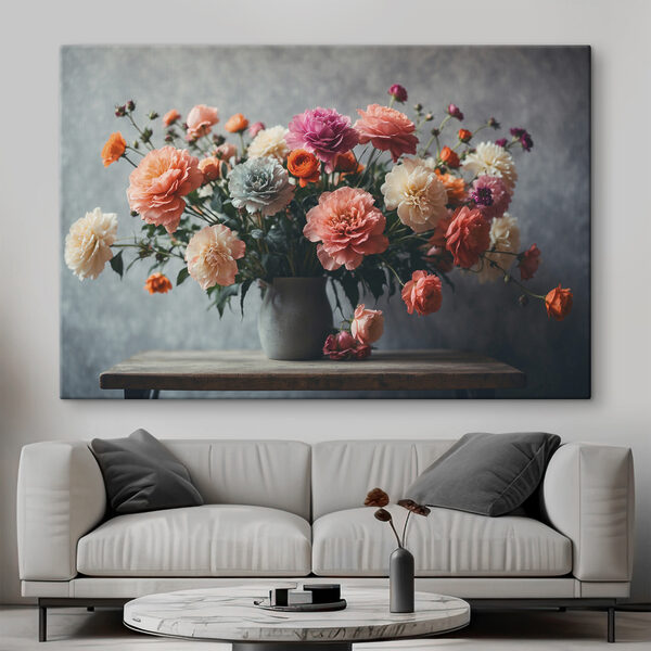 Vaas met bloemen op een tafel Canvas Schilderijen Vaas met bloemen op een tafel