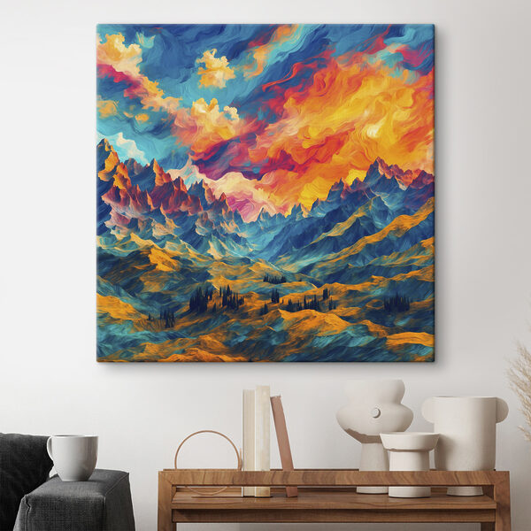 Kleurrijk berglandschap met wolken Canvas Schilderijen Kleurrijk berglandschap met wolken