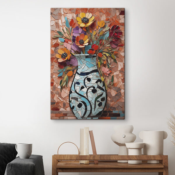 Mozaïek van bloemen in een vaas Canvas Schilderijen Mozaïek van bloemen in een vaas