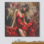 Canvas Schilderijen Schilderij van een vrouw in een rode jurk
