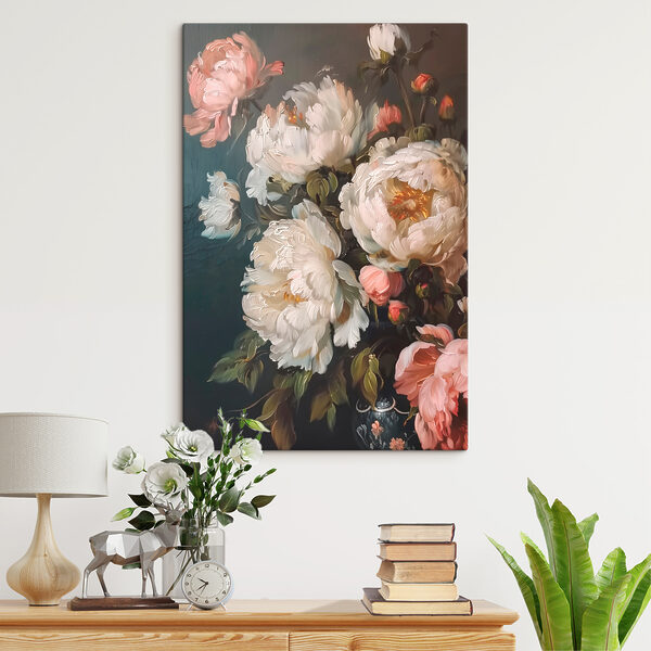 Schilderij van witte en roze bloemen Canvas Schilderijen Schilderij van witte en roze bloemen