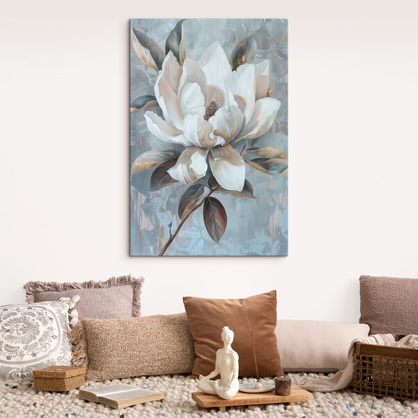 Witte bloem met bruine bladeren Canvas Schilderijen Witte bloem met bruine bladeren