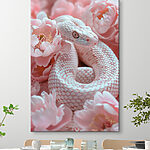 Canvas Schilderijen Witte slang in roze bloemen