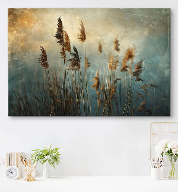 Gefluister tussen gloeiend schemerriet Canvas Schilderijen Gefluister tussen gloeiend schemerriet