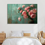 Canvas Schilderijen Vaas met roze bloemen