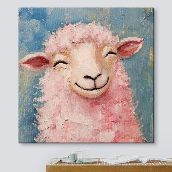 Schilderij van een roze schaap Canvas Schilderijen Schilderij van een roze schaap