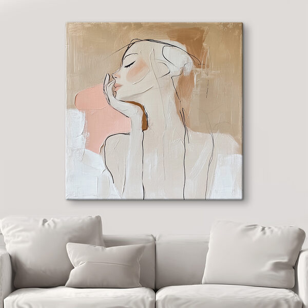 Schilderij van een vrouw met haar hand op haar gezicht Canvas Schilderijen Schilderij van een vrouw met haar hand op haar gezicht