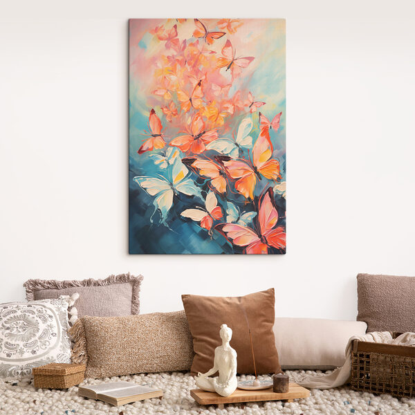 Groep vlinders op blauwe achtergrond Canvas Schilderijen Groep vlinders op blauwe achtergrond