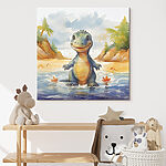 Canvas Schilderijen Cartoon van een dinosaurus in water