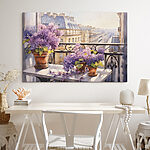 Canvas Schilderijen Aquarel van een balkon met paarse bloemen
